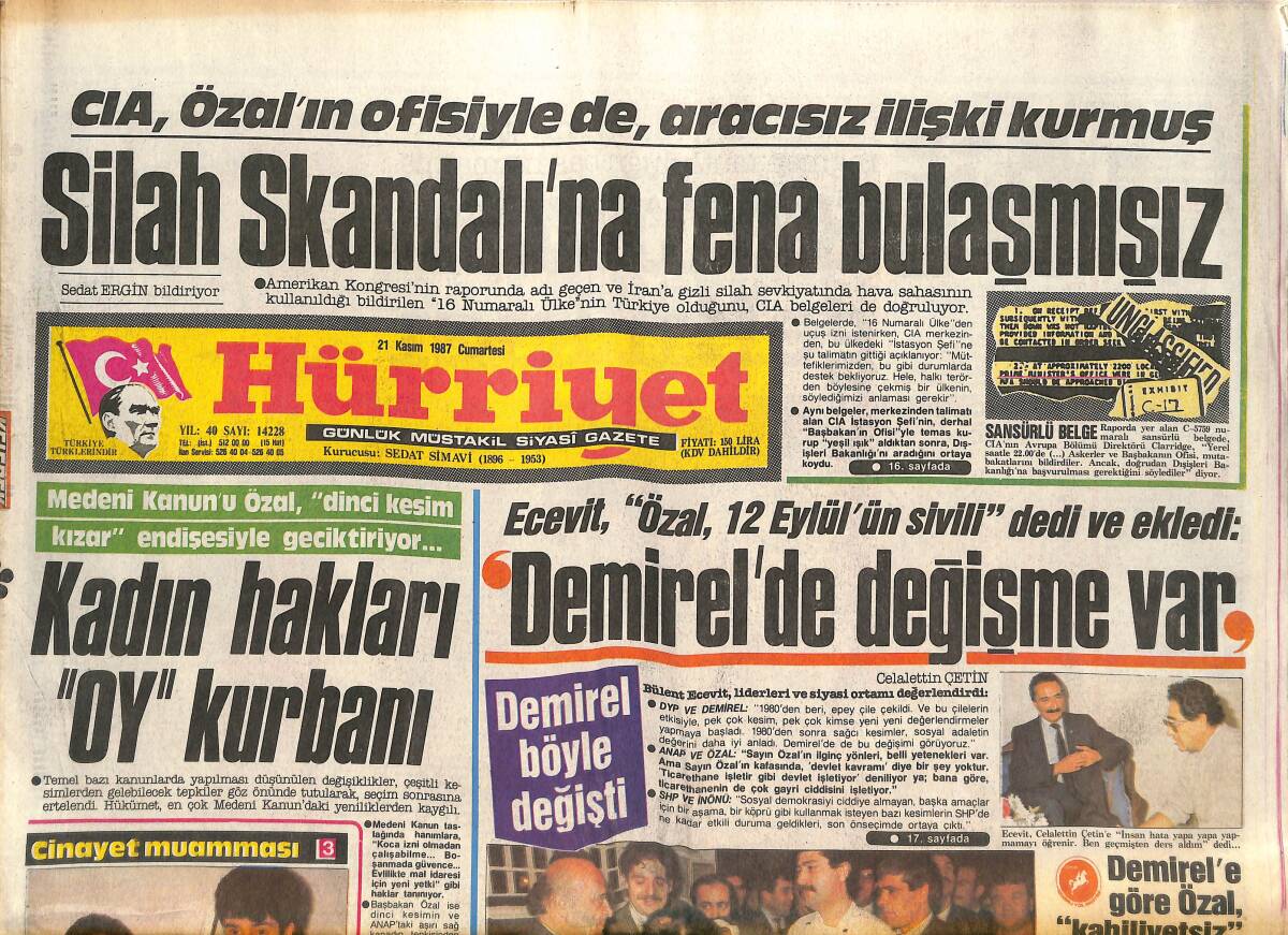 Hürriyet Gazetesi 21 Kasım 1987 - Fransa , TBKP'ye Soğuk Bakıyor - Sibel Can'ı Nasıl Sevdiniz ? GZ142368 - 1