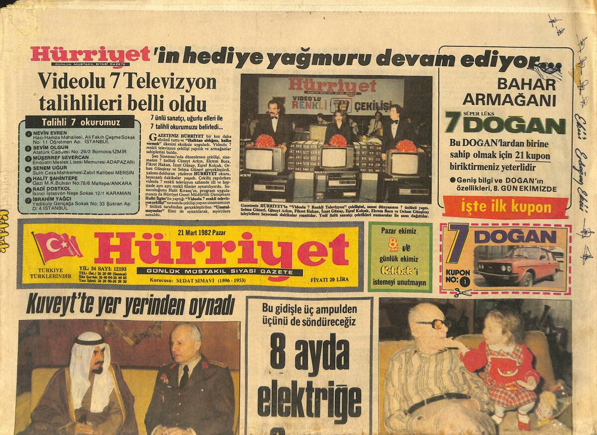 Hürriyet Gazetesi 21 Mart 1982 - Osman Kavran'ın Oğlu Müzikholde Dünya Evine Girdi - Prensin Kartal Yuvasında İlk Türk Gazetecisi GZ2628 - 1