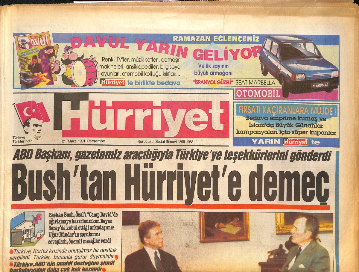 Hürriyet Gazetesi 21 Mart 1991 - İşte Özal'ın Anayasası - Bush'tan Hürriyet'e Demeç GZ134116 - 1