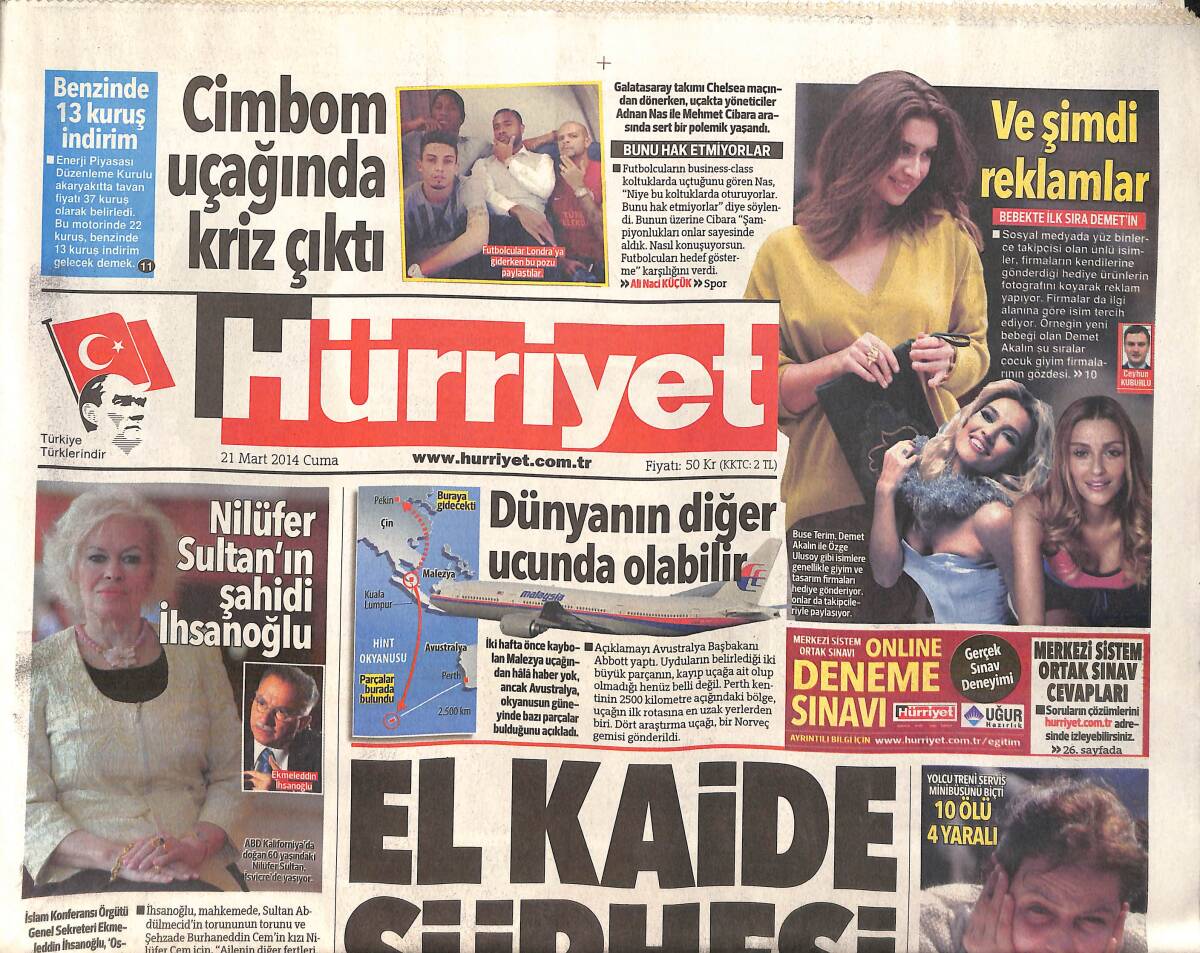 Hürriyet Gazetesi 21 Mart 2014 - Cimbom Uçağında Kriz Çıktı - El Kaide Şüphesi GZ160090 - 1