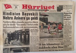 Hürriyet Gazetesi 21 Mayıs 1960 - Hindistan Başvekili Nehru Ankaraya Geldi , Amerika Nükleer Bir Uçak Yapıyor GZ16516 - 2
