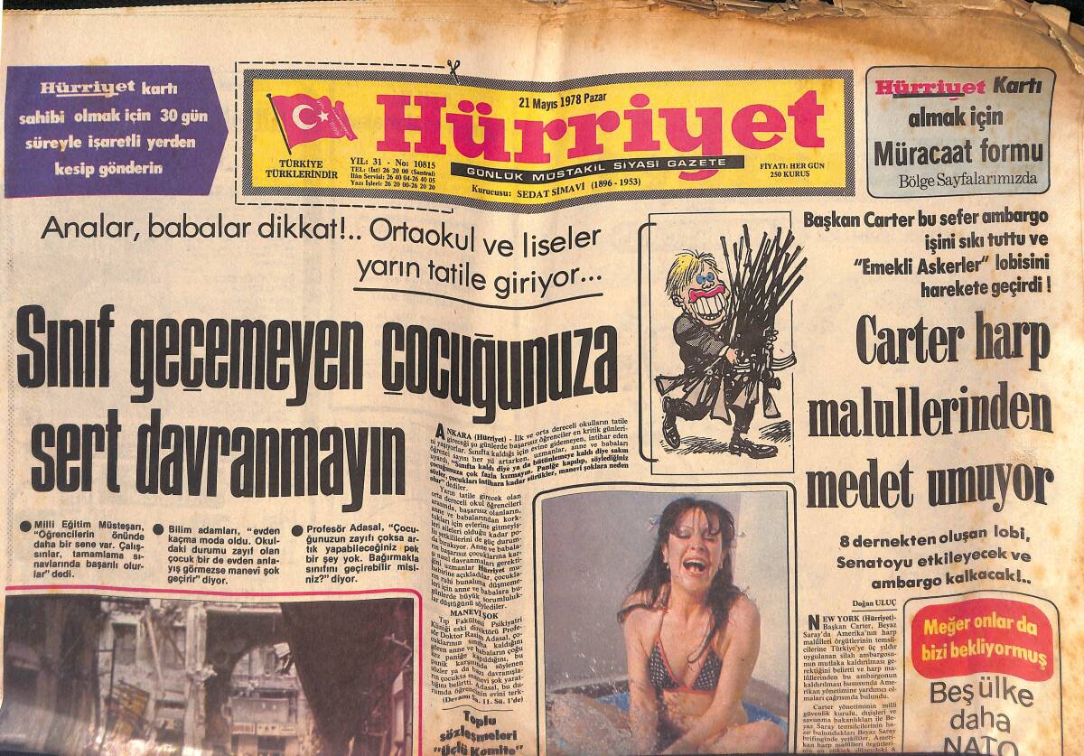 Hürriyet Gazetesi 21 Mayıs 1978 - MHP Beşiktaş Binası Basıldı - Demirel Toplantı Salonu'nu Terk Etti - Ecevit İsrail'i Kınadı GZ132640 - 1