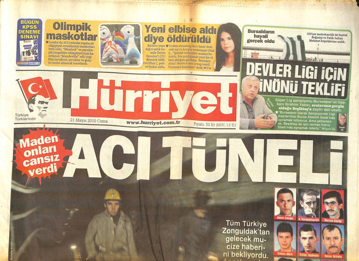 Hürriyet Gazetesi 21 Mayıs 2010 - Kuzey Irak'ta 50 Hedef Vuruldu - Zonguldak'ın Acı Tüneli GZ159698 - 1