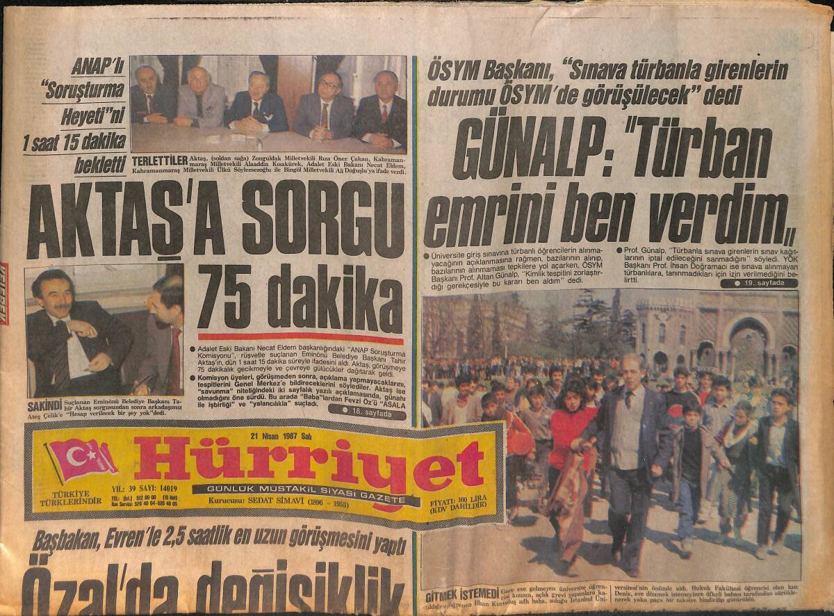 Hürriyet Gazetesi 21 Nisan 1987 - Bülent Ersoy Avustralya'da - ALO Deterjan Reklamı - AKTAŞ'a Sorgu 75 Dakika GZ160188 - 1