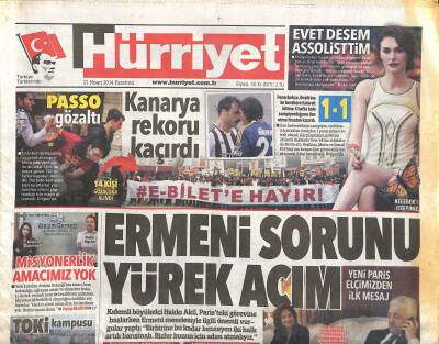 Hürriyet Gazetesi 21 Nisan 2014 - Ermeni Sorunu Yürek Acım GZ115904 - 1