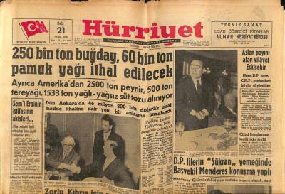 Hürriyet Gazetesi 21 Ocak 1958 - 250 Bin Ton Buğday , 60 Bin Ton Pamuk Yağı İthal Edilecek GZ81085 - 1