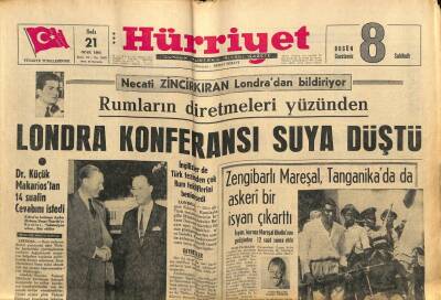 Hürriyet Gazetesi 21 Ocak 1964 - Rumların Diretmeleri Yüzünden Londra Konferansı Suya Düştü GZ81592 - 1