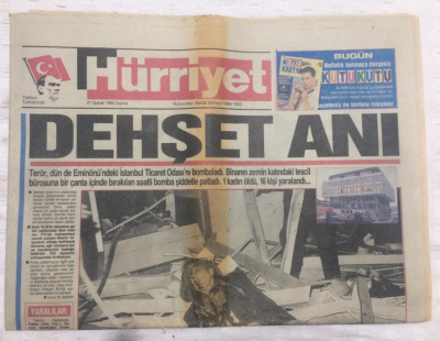 Hürriyet Gazetesi 21 Şubat 1992 - Dehşet Anı,Ortalık Kan Gölüne Döndü - GZ17850 - 1
