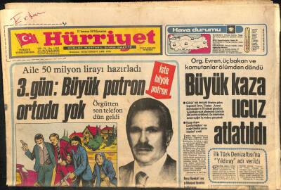 Hürriyet Gazetesi 21 Temmuz 1979 - Demirel TRTye Derebeyi dedi - Elektrik Kısıtlaması Tekrar Başladı GZ113781 - 1