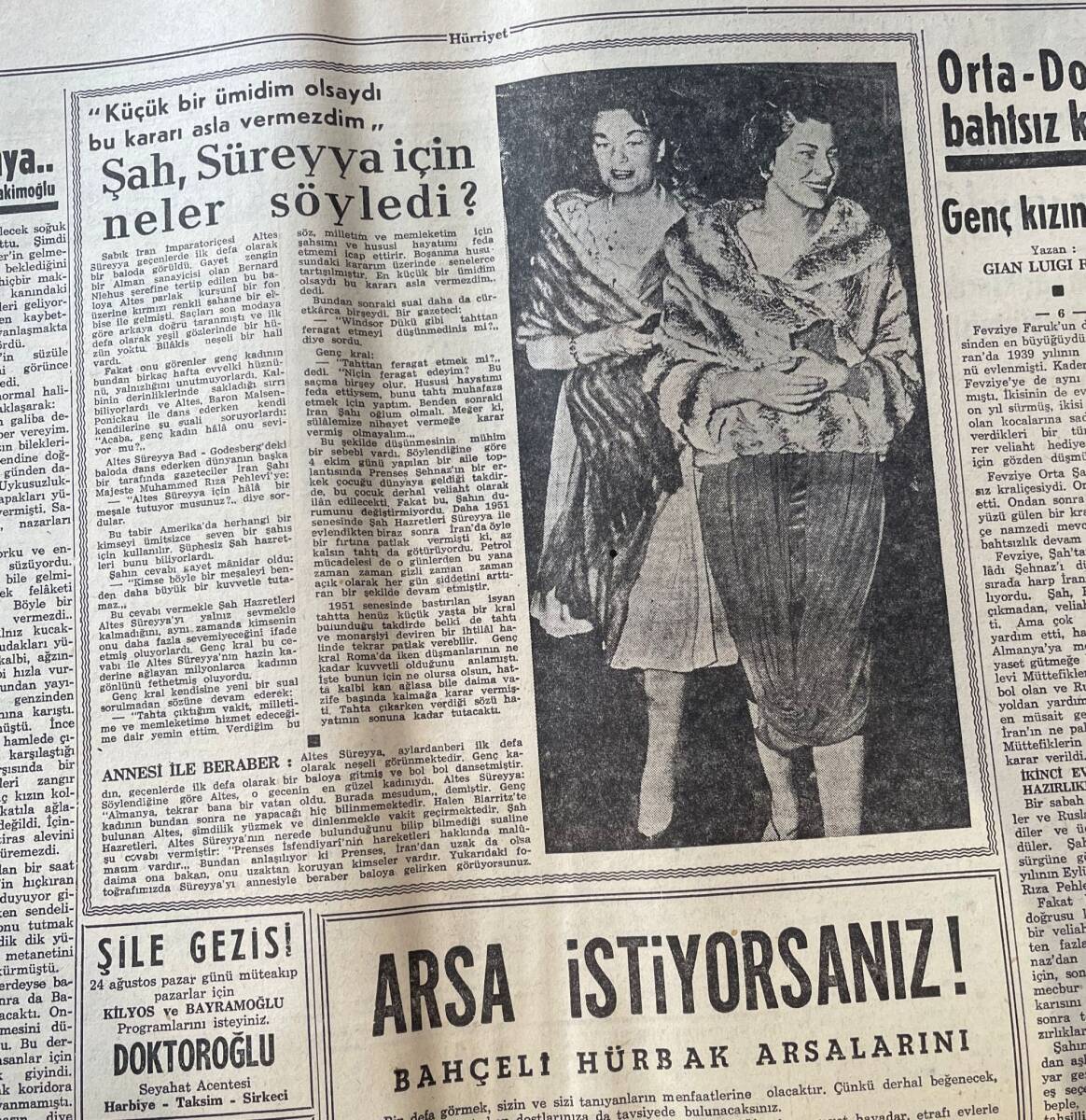 Hürriyet Gazetesi 22 Ağustos 1958 - Şah, Süreyya İçin Neler Söyledi - İnönü'ye Göre İngiltere'nin Son Planı Eskisinden Kötü GZ146891 - 2