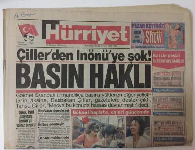 Hürriyet Gazetesi 22 Ağustos 1993 - Çiller ,İSKİ Olayında İnönüyü Yalnız Bıraktı GZ10917 - 1