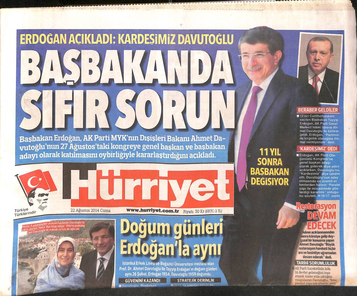 Hürriyet Gazetesi 22 Ağustos 2014 - Süleyman Şah İçin Sert Açıklama - İsmail Türüt'ün Yarış Atlarına Haciz GZ160189 - 1