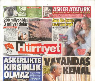 Hürriyet Gazetesi 22 Ağustos 2017 - ÖSYM Başkanı İstifa Etti - Fatma Girik İle Annesinin Bodrum Keyfi GZ124273 - 1