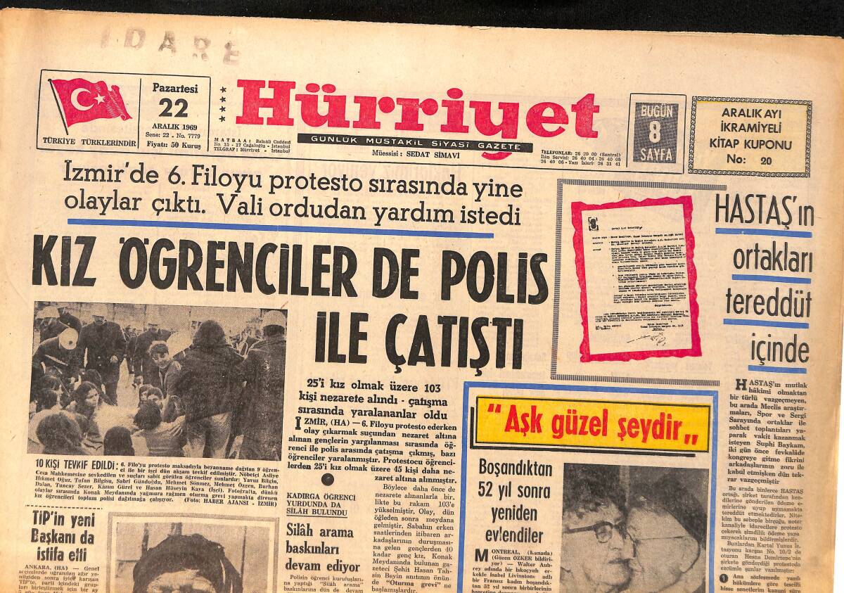 Hürriyet Gazetesi 22 Aralık 1969 - Göztepe, Galatasaray'ı Saf Dışı Etti - TİP'in Yeni Başkanı da İstifa Etti GZ158154 - 1