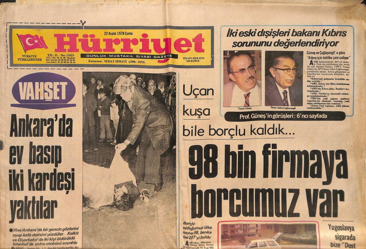 Hürriyet Gazetesi 22 Aralık 1978 - Grevle Birlikte Renault Fiyatları Fırladı - Ecevit, Kıbrıs İçin Batıyı Tehdit Etti GZ133548 - 1