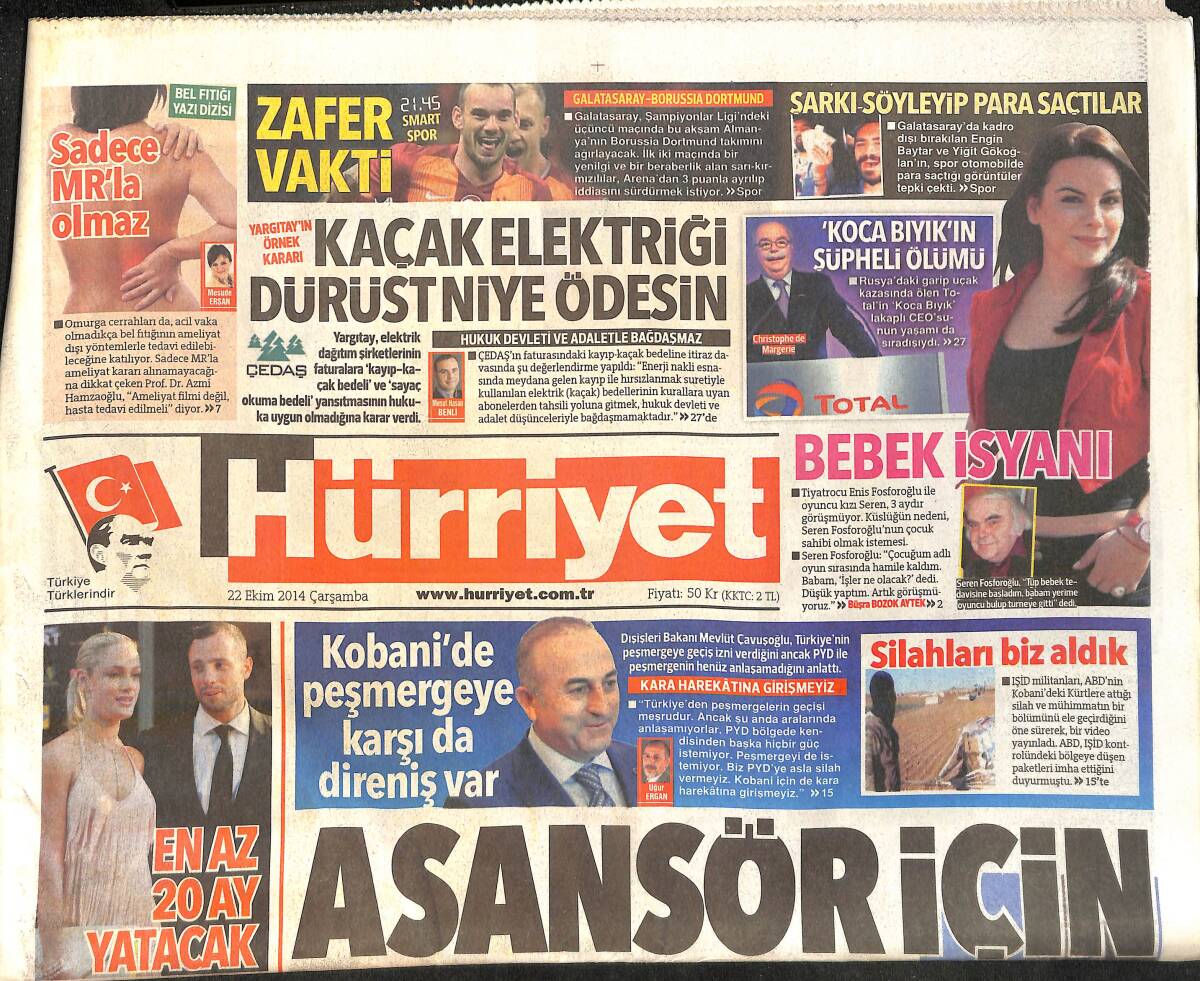 Hürriyet Gazetesi 22 Ekim 2014 - Kobani'de Peşmergeye Karşı da Direniş Var GZ159639 - 1