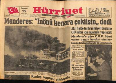 Hürriyet Gazetesi 22 Eylül 1958 - Kadeş Vapuru Rıhtımda Yanmak Tehlikesi Atlattı GZ68879 - 2