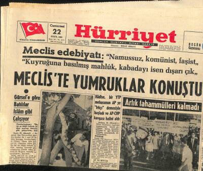 Hürriyet Gazetesi - 22 Eylül 1962 - Mecliste Yumruklar Konuştu GZ110290 - 1