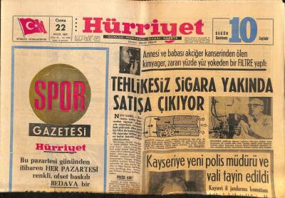Hürriyet Gazetesi 22 Eylül 1967 - Tehlikesiz Sigara Yakında Satışa Çıkıyor GZ91794 - 1
