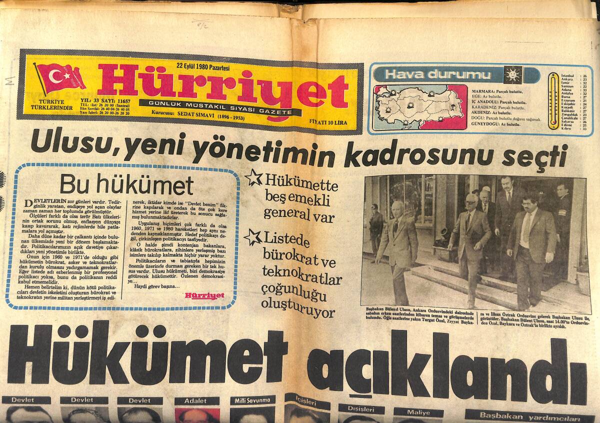 Hürriyet Gazetesi 22 Eylül 1980 - Akaryakıt , Şeker Ve Gübreye Zam Geldi - Hükümet Açıklandı GZ147035 - 1