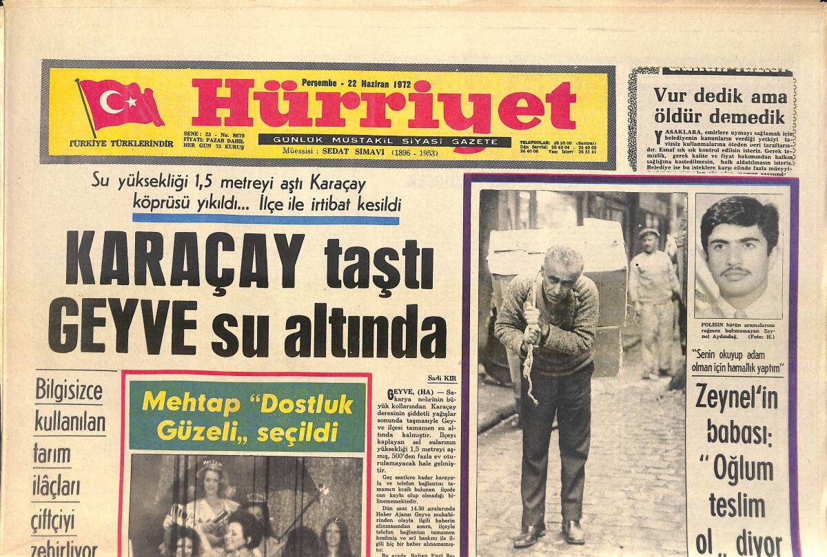 Hürriyet Gazetesi 22 Haziran 1972 - Alman Monika Avrupa Güzeli - Cevdet Sunay Nevşehir'de Yeni Bulunan 8 Katlı Yeraltı Şehrini Gezecek GZ156877 - 1