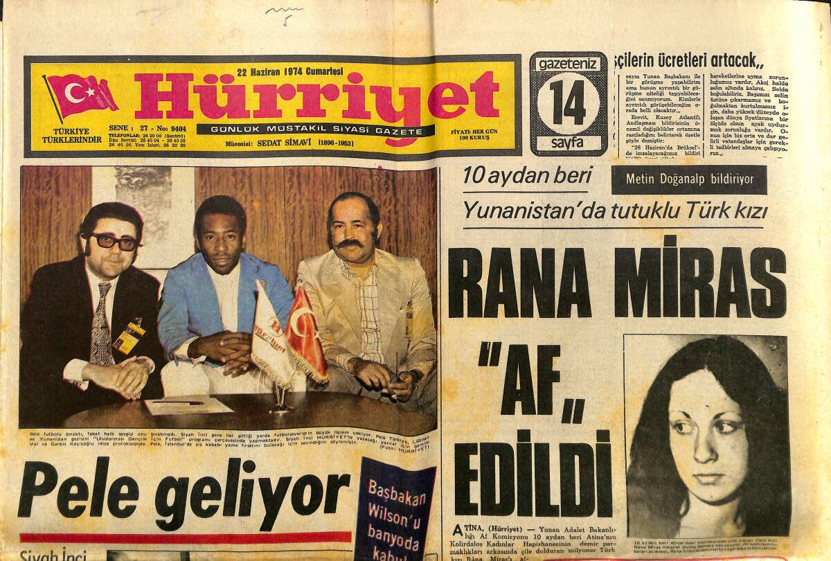 Hürriyet Gazetesi 22 Haziran 1974 - Pele Geliyor - Malente Cezaevinin Kapıları Açıldı - Futbolda Doğu Ve Batı Savaşı GZ140611 - 1