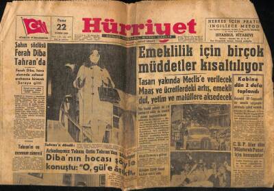 Hürriyet Gazetesi 22 Kasım 1959 - Şahın Sözlüsü Ferah Diba Tahranda GZ68697 - 2