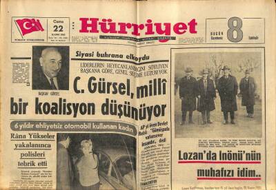 Hürriyet Gazetesi 22 Kasım 1963 - Cemal Gürsel , Milli Bir Koalisyon Düşünüyor GZ70958 - 1