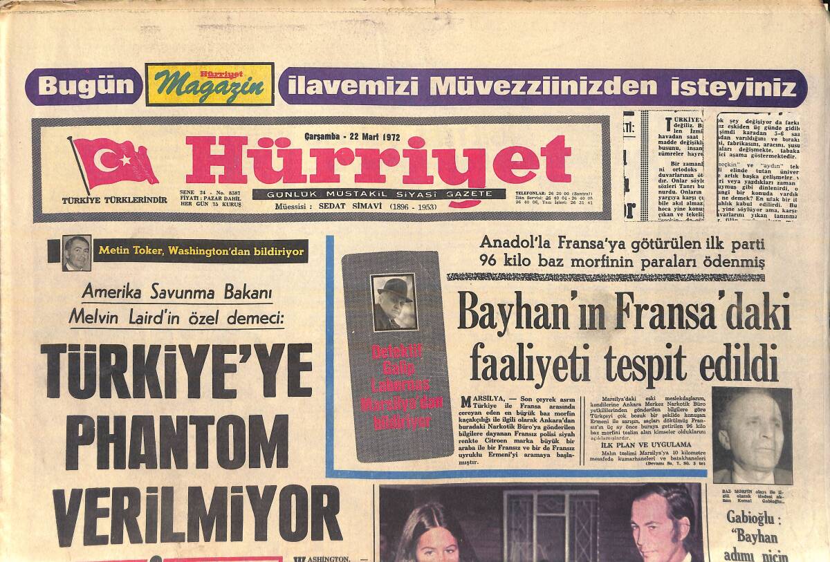 Hürriyet Gazetesi 22 Mart 1972 - Dr. Barnard Güney Afrika Başbakan Adayı - Talat Paşanın Yeğeni Londra'nın En Ünlü Mücevher Desinatörü Oldu GZ156884 - 1