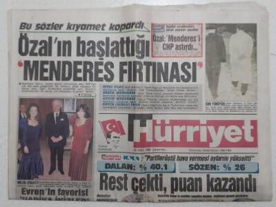 Hürriyet Gazetesi - 22 Mart 1989 - Özalın Başlattığı Menderes Fırtınası GZ111738 - 1