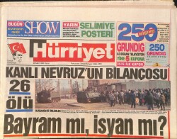 Hürriyet Gazetesi 22 Mart 1992 - Kanlı Nevruz'un Bilançosu - Erzincan'da Mucize GZ3389 - Gökçekoleksiyon