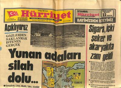 Hürriyet Gazetesi 22 Mayıs 1981 - Yunan Adaları Silah Dolu... GZ74376 - 1
