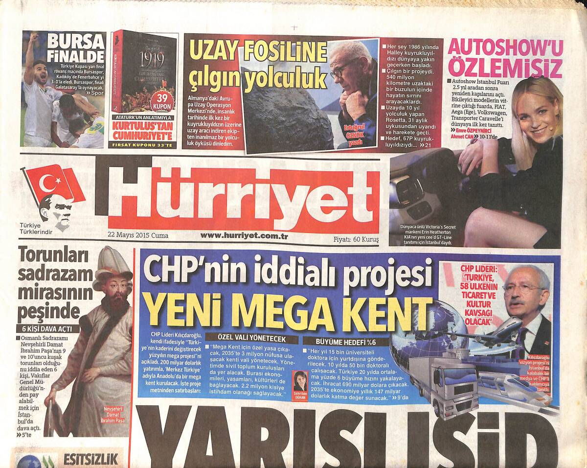 Hürriyet Gazetesi 22 Mayıs 2015 - Erdoğan : Diyanet'e Mercedes Vereceğim - Sinan Akçıl İkili Oynadı GZ159574 - 1