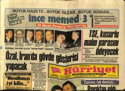 Hürriyet Gazetesi 22 Nisan 1984 - Özal İranda Gövde Gösterisi Yapacak GZ99180 - 1