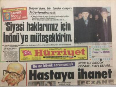 Hürriyet Gazetesi 22 Nisan 1985 - Siyasi Haklarımız İçin İnönüye Müteşekkirim GZ47879 - 1