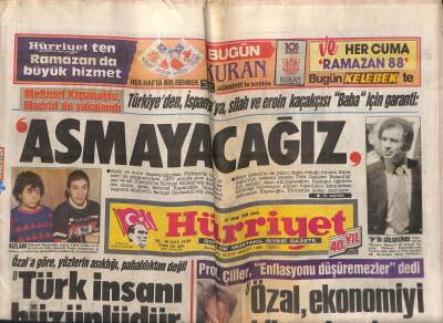 Hürriyet Gazetesi 22 Nisan 1988 - Lassada Polisli Grev - Türkiyeden , İspanyaya , Silah Ve Eroin Kaçakçısı Baba İçin Garanti GZ118499 - 1