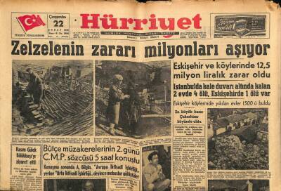 Hürriyet Gazetesi 22 Şubat 1956 - Eskişehir Ve Köylerinde Zelzeleden 12,5 Milyon Liralık Zarar Oldu GZ91704 - 1