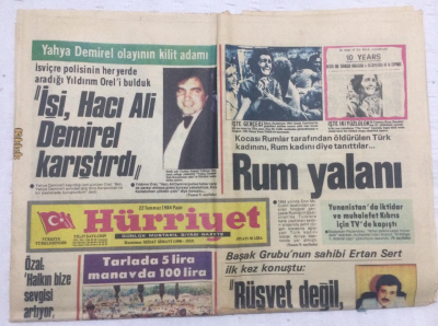 Hürriyet Gazetesi 22 Temmuz 1984 - Rum Yalanı - GZ17807 - 1
