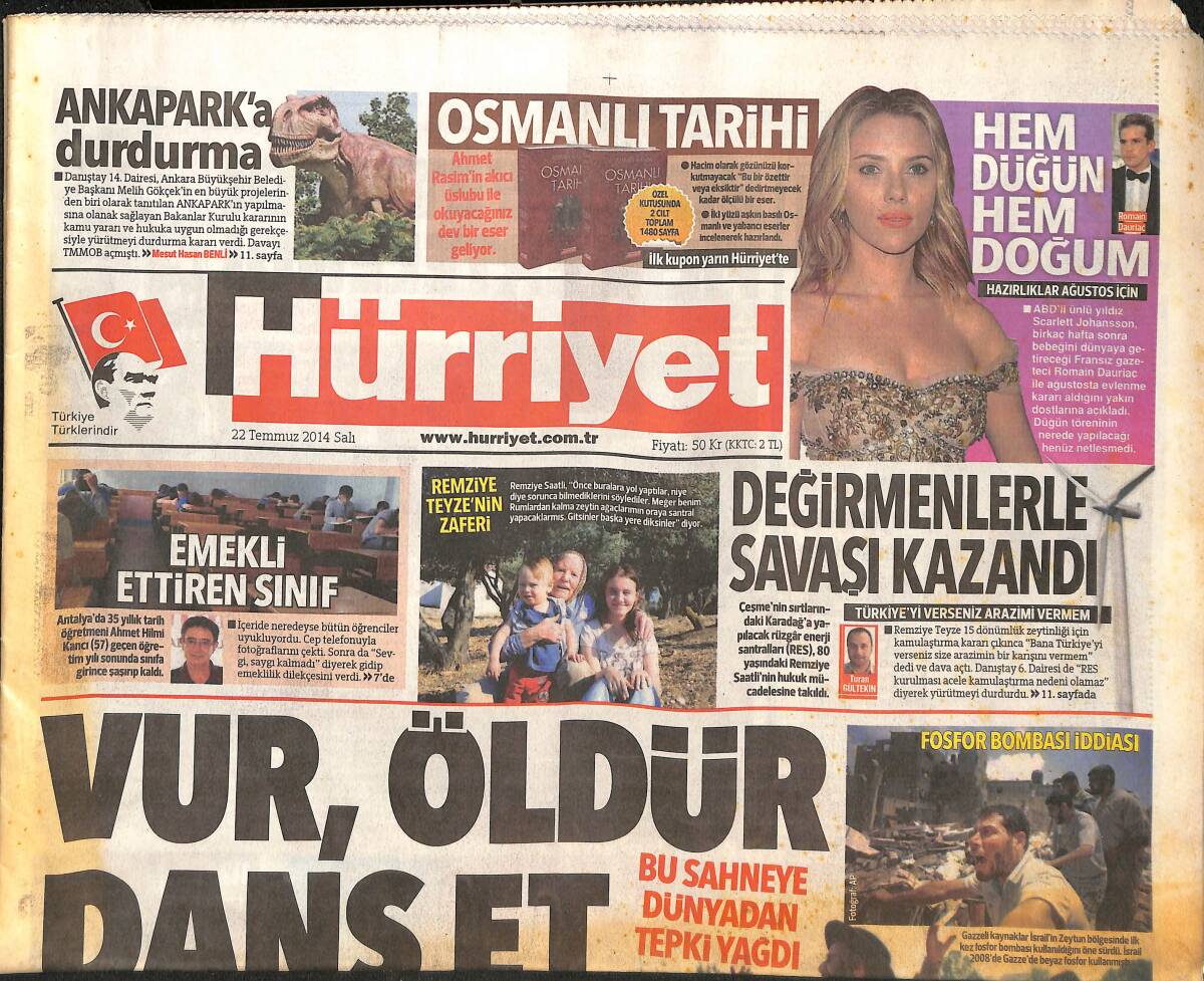Hürriyet Gazetesi 22 Temmuz 2014 - Aşık Veysel Film'i Bütçe Yetmediği İçin Ertelendi - Aynur Aydın Almanya'da Bayraklarla Karşılandı! GZ137101 - 1