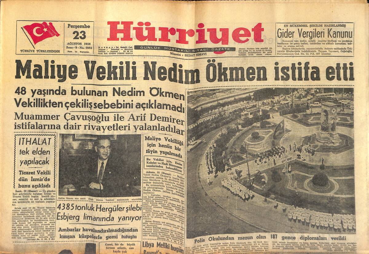 Hürriyet Gazetesi 23 Ağustos 1956 - Zeki Müren Aleyhinde Polise Hakaret Davası Karara Kaldı - Jacqueline Pierreux Sinemaya Aşık GZ146914 - 1