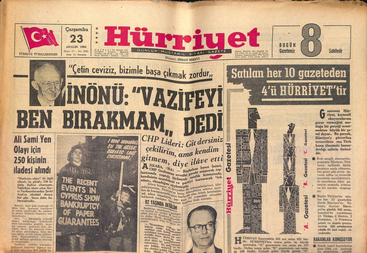 Hürriyet Gazetesi 23 Aralık 1964 - Churchill'in Kızı , 6. İzdivacını Zenci Bir Şarkıcı İle Yapıyor GZ147040 - 1