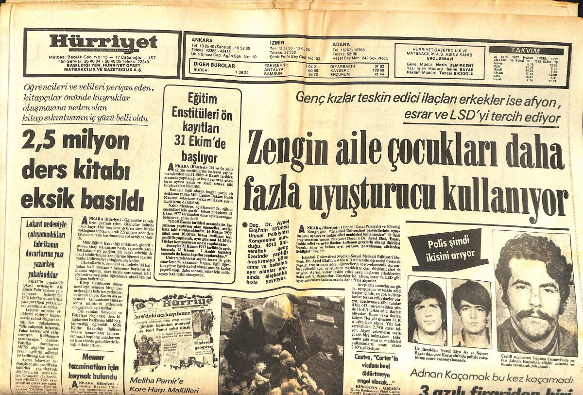 Hürriyet Gazetesi 23 Ekim 1977 - CHP'Li Eyüboğlu'nun Kızkardeşi MHP'Den Belediye Başkan Adayı - Tito'nun Karısı Aylardır Göz Hapsinde! GZ142497 - 1