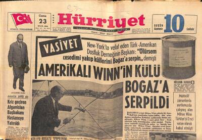 Hürriyet Gazetesi 23 Eylül 1966 - Amerikalı Winnin Külü Boğaza Serpildi - Prenses Fevziye İstanbulda GZ119071 - 1