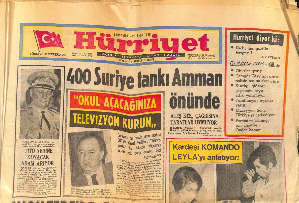 Hürriyet Gazetesi 23 Eylül 1970 - Müzeyyen Senar Türkiye'yi Terk Ediyor - Mutlu Gencebay Ailesi GZ157107 - 1