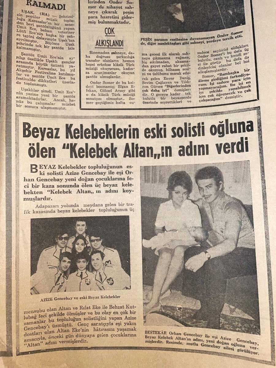 Hürriyet Gazetesi 23 Eylül 1970 - Müzeyyen Senar Türkiye'yi Terk Ediyor - Mutlu Gencebay Ailesi GZ157107 - 2