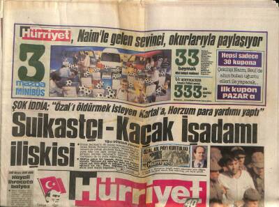 Hürriyet Gazetesi 23 Eylül 1988 - Şok İddiaTurgut Öal Suikastçisine Horzum Para Yardımı Yaptı GZ61730 - 2