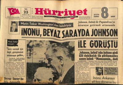Hürriyet Gazetesi 23 Haziran 1964 - İnönü , Beyaz Sarayda Johnson İle Görüştü GZ81584 - 1