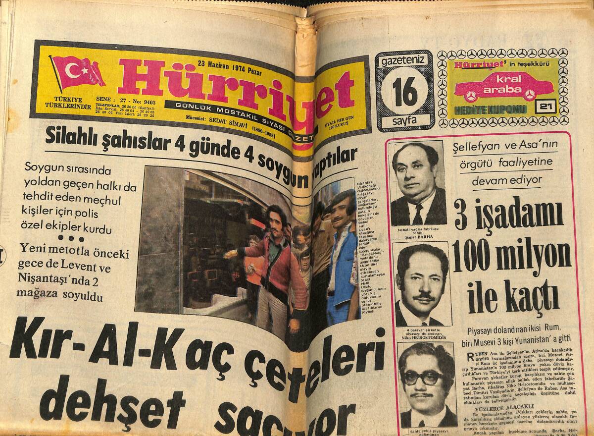 Hürriyet Gazetesi 23 Haziran 1974 - KARAKAS'ı Büyük Petrol Şirketleri İstila Etti - Glenn Ford İstanbul'da GZ148788 - 1