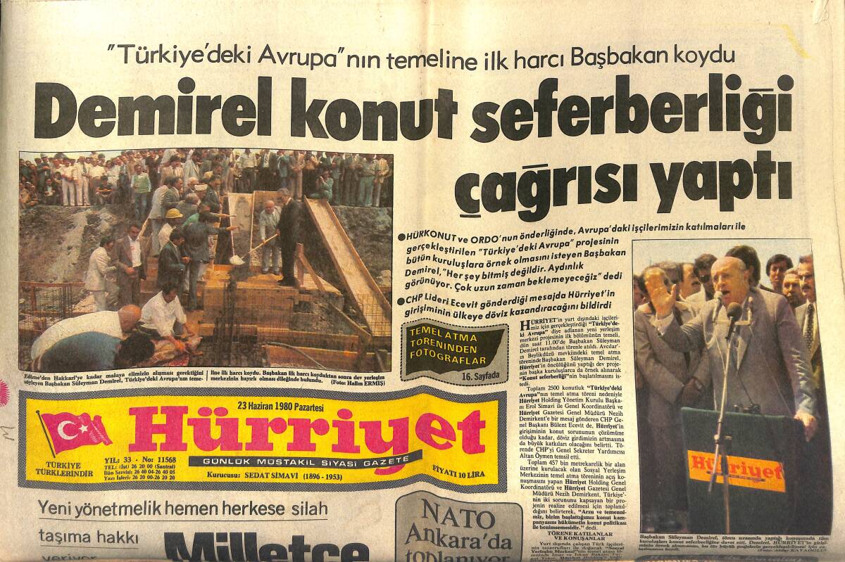 Hürriyet Gazetesi 23 Haziran 1980 - İstanbul Belediye Başkan Yardımcısı Öldürüldü - Demirel Konut Seferberliği Çağrısı Yaptı GZ147036 - 1