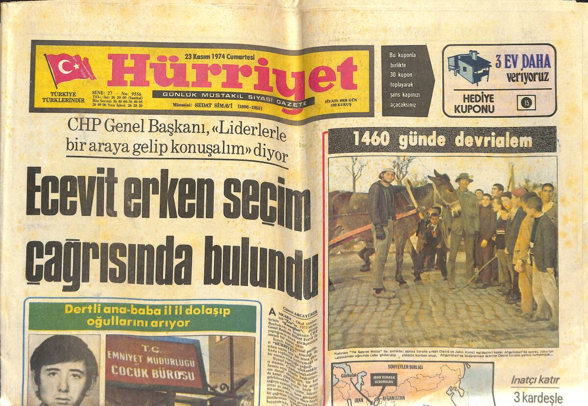 Hürriyet Gazetesi 23 Kasım 1974 - Peron'u Zsa Zsa Gabor Canlandıracak - Ecevit Erken Seçim Çağrısında Bulundu GZ142340 - 1